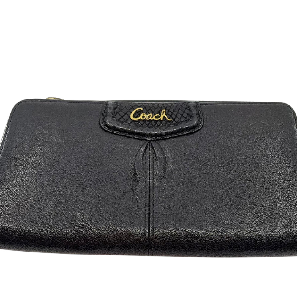 Coach Black Leather Zip Wallet with Gold Logo